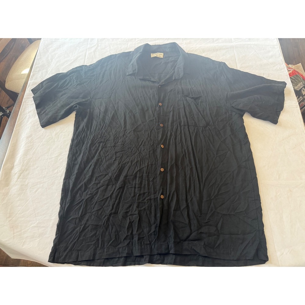 Kenny Flowers Button Down Men 3XL Black Island Classics Camp Shirt Short Sleeves
